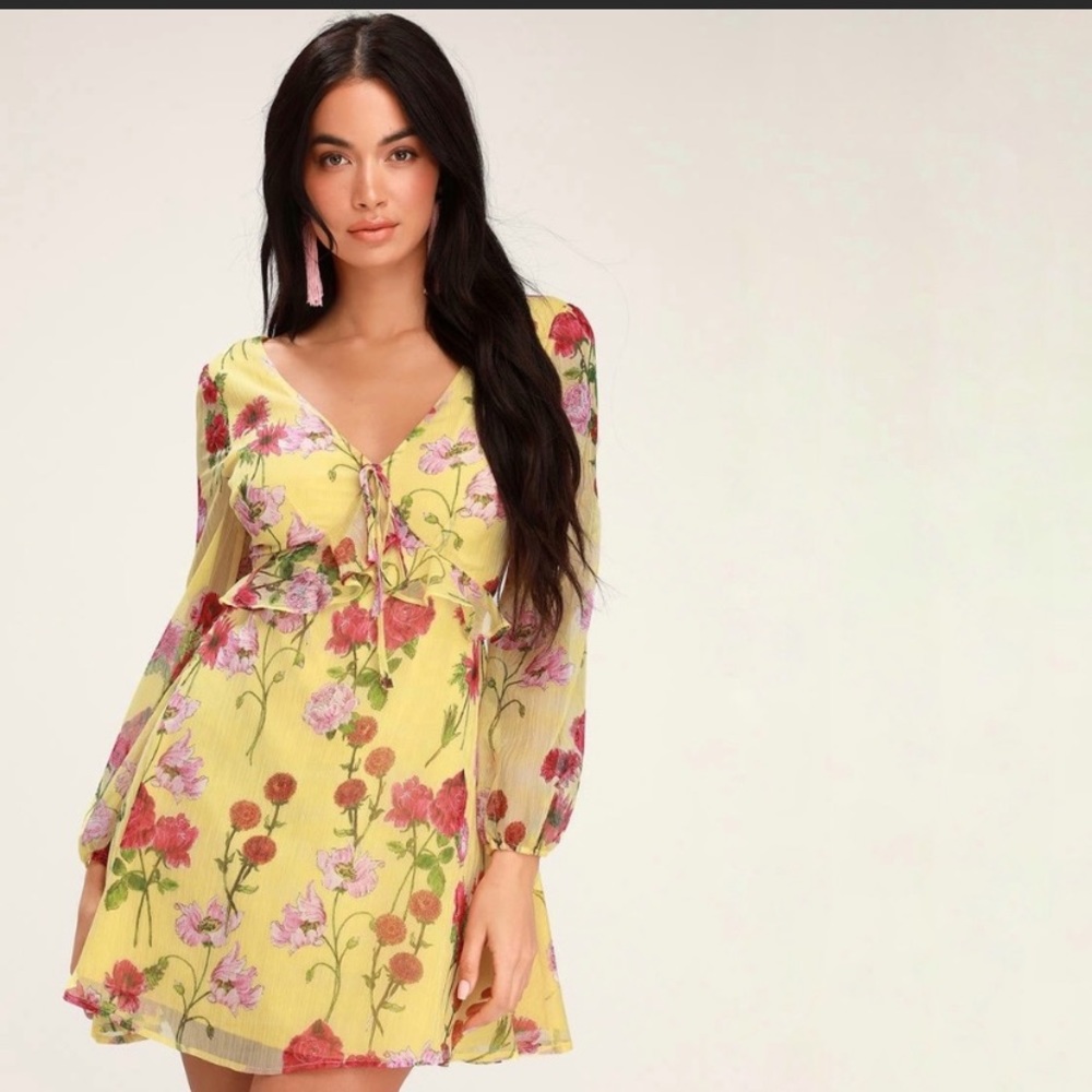 Long sleeve yellow mini dress